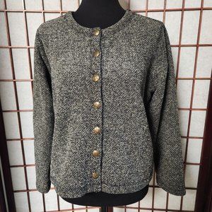 LL Bean Black & White Marled Knit Cardigan Size M